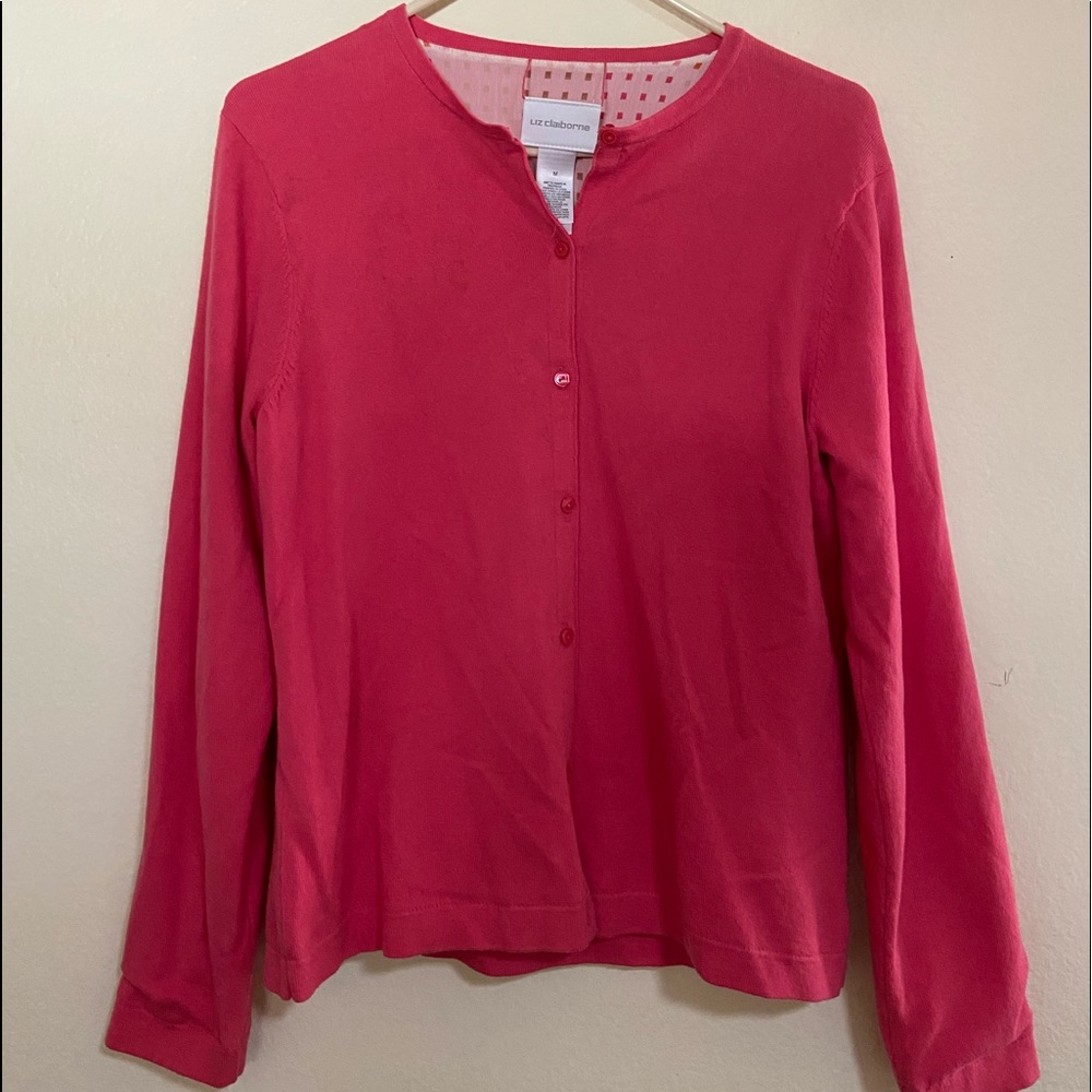 liz claiborne hot pink button up cardigan medium